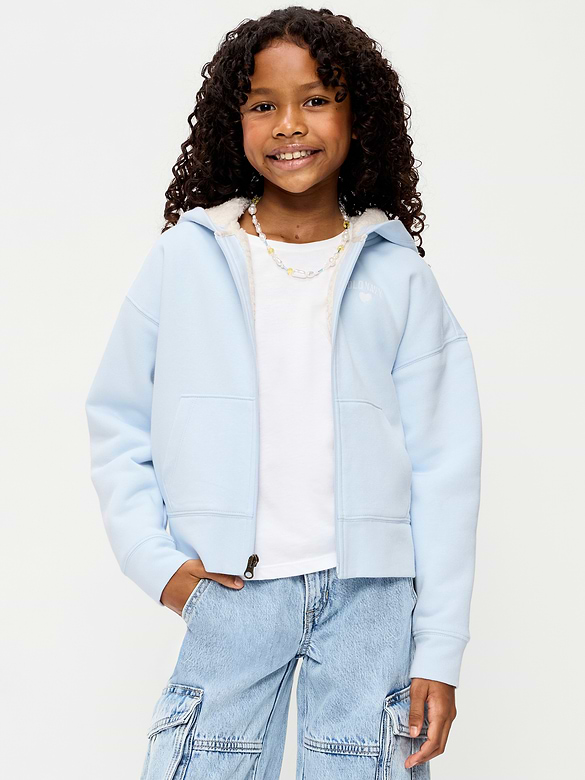 Logo Graphic Sherpa-Lined Zip Hoodie for Girls