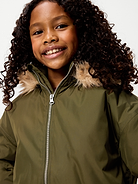 Image 4 of 4, Water-Resistant Oversized Faux-Fur Trim Bomber Jacket for Girls