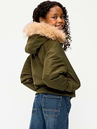 Image 2 of 4, Water-Resistant Oversized Faux-Fur Trim Bomber Jacket for Girls