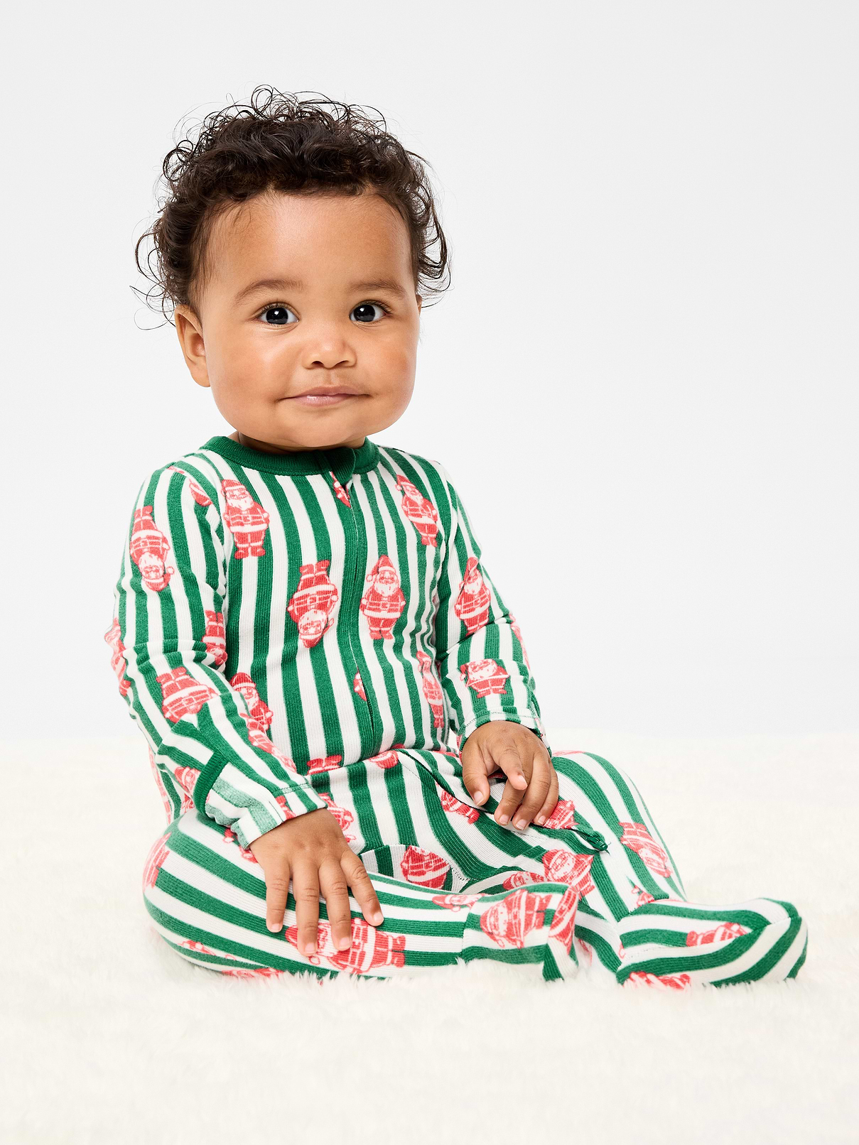 Image 1 of 4, crew neck, long sleeves, fold-over mittens at each sleeve, full-length reversible zipper, sewn-in feet, all-over print, Product #909837