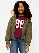 Image 1 of 4, built-in hood, faux fur trim along hood, long sleeves, full length zipper, Product #908218