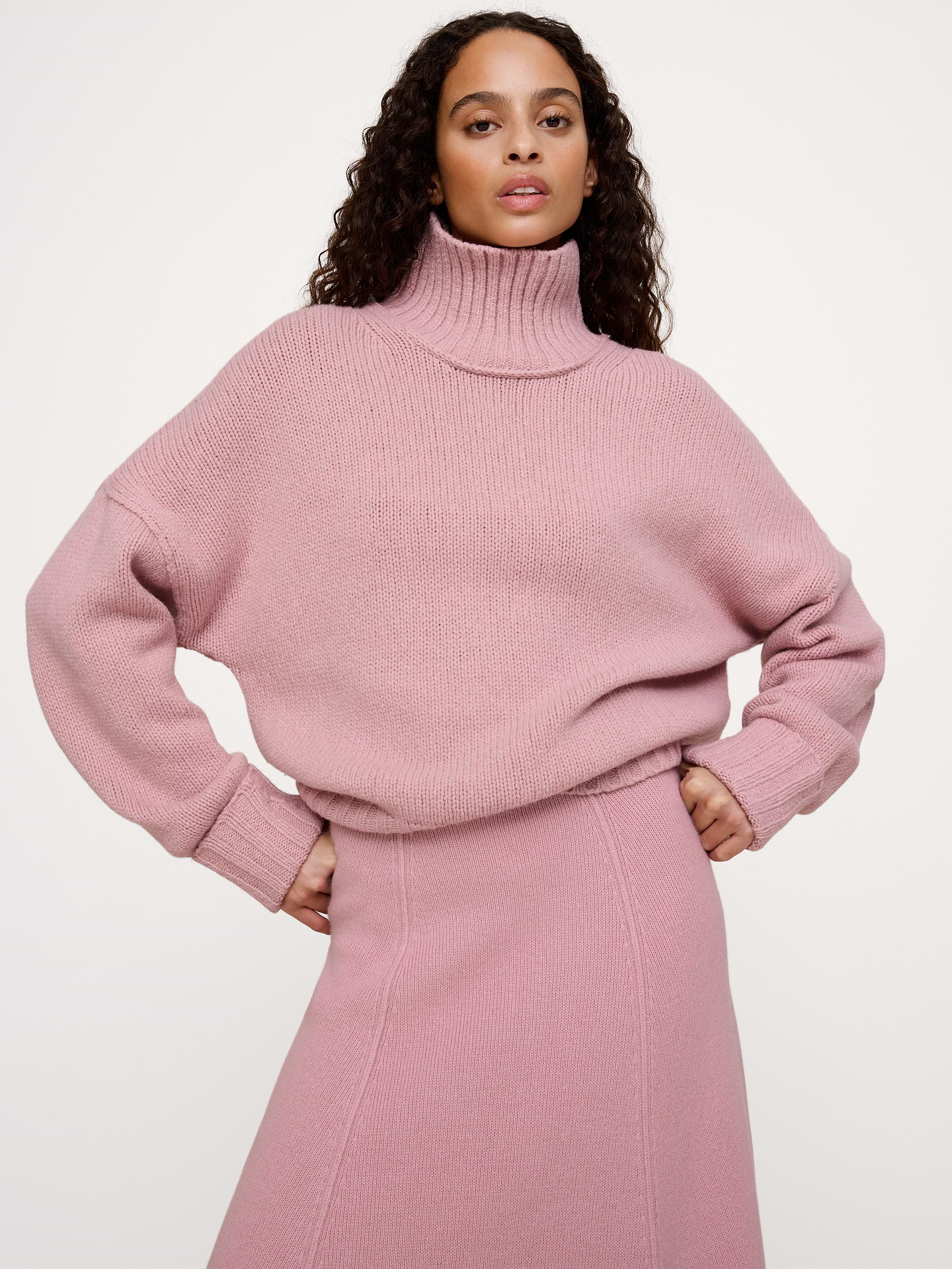 Image 1 of 2, We reimagined the classic turtleneck sweater with reversed seams in our soft and warm wool blend from Italy., Oversized fit: Extra room through chest, shoulders, and waist. Dropped shoulder seams., Fabric from Italy's Filpucci mill., Turtleneck., Straight hem., Product #1180195
