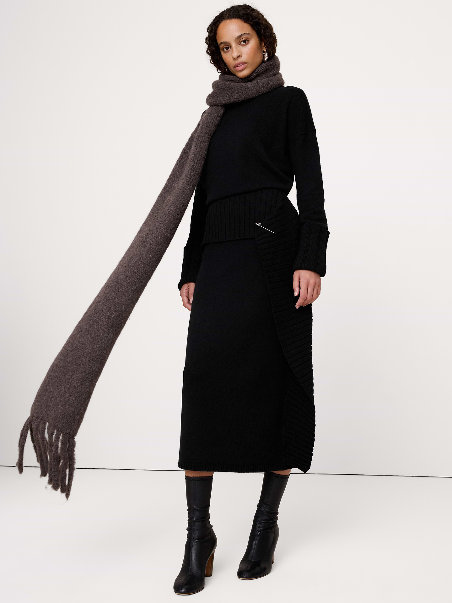 Image 4 de 8, Robe chandail longue en laine mérinos et coton