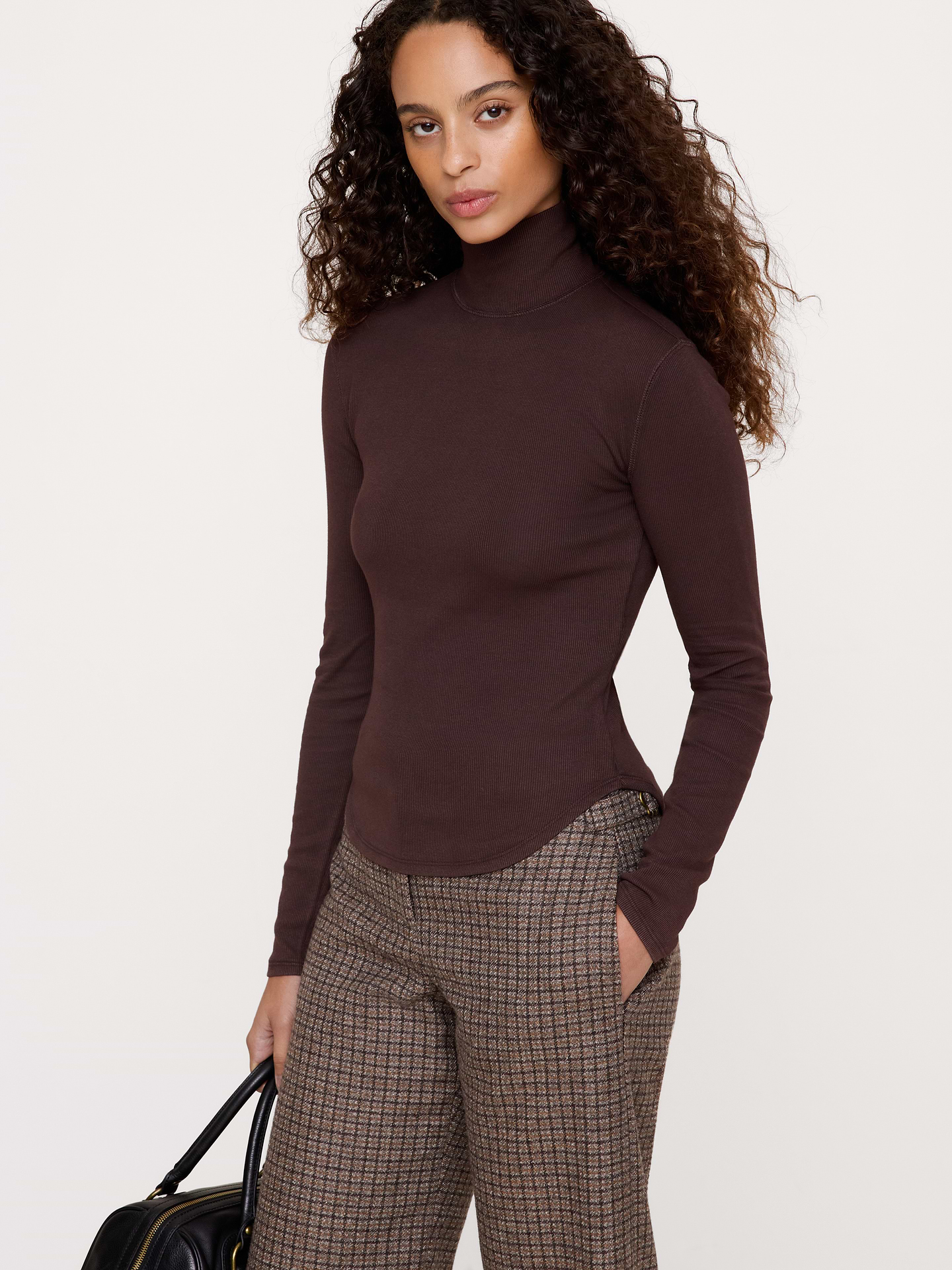 Image 1 of 3, This ribbed turtleneck t-shirt is cut with a straight hem, crafted from a cotton and modal blend, giving it an even-softer handfeel., Fitted: Slim. Sits close to the body., Crew neck., Straight hem., Product #1180978