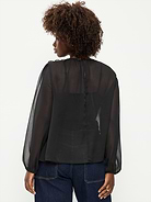 Image 3 of 3, Long-Sleeve Chiffon Sheer Lace-Trim Top