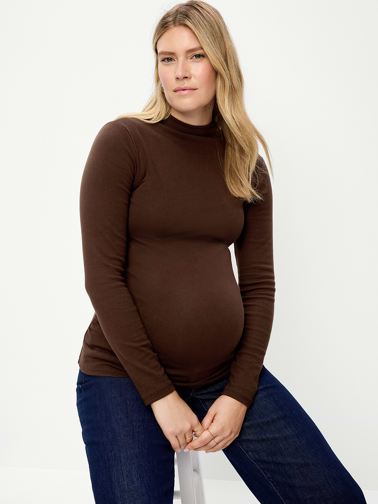 Image 3 of 4, Maternity Mock-Neck Long-Sleeve T-Shirt