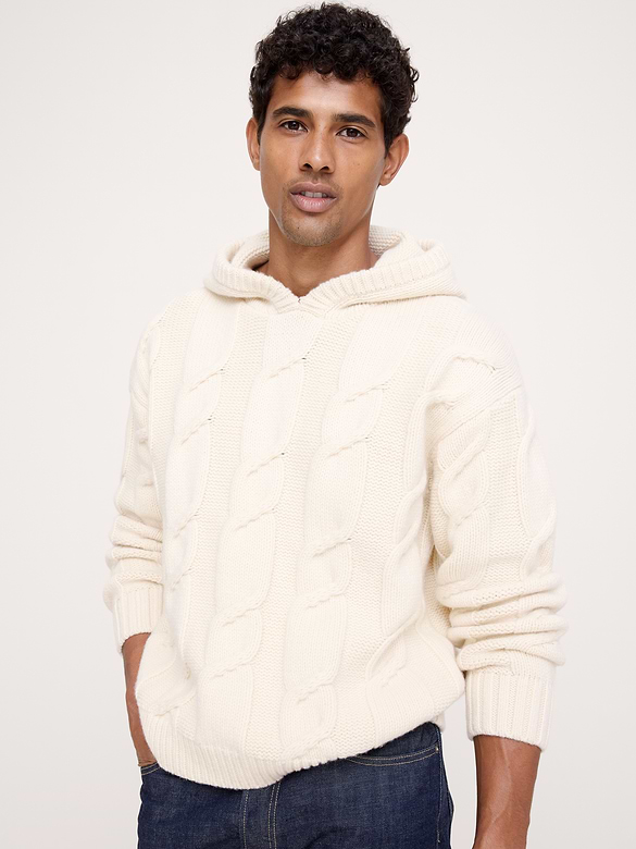 Wool-Blend Cable-Knit Sweater Hoodie