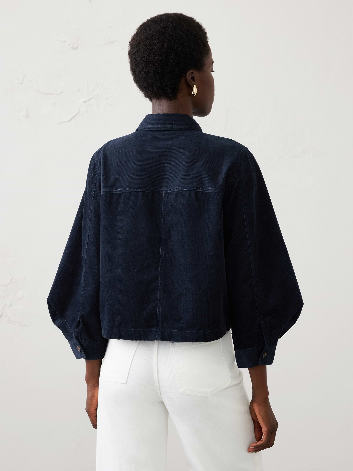 Image 2 of 4, Corduroy Blouson-Sleeve Shirt