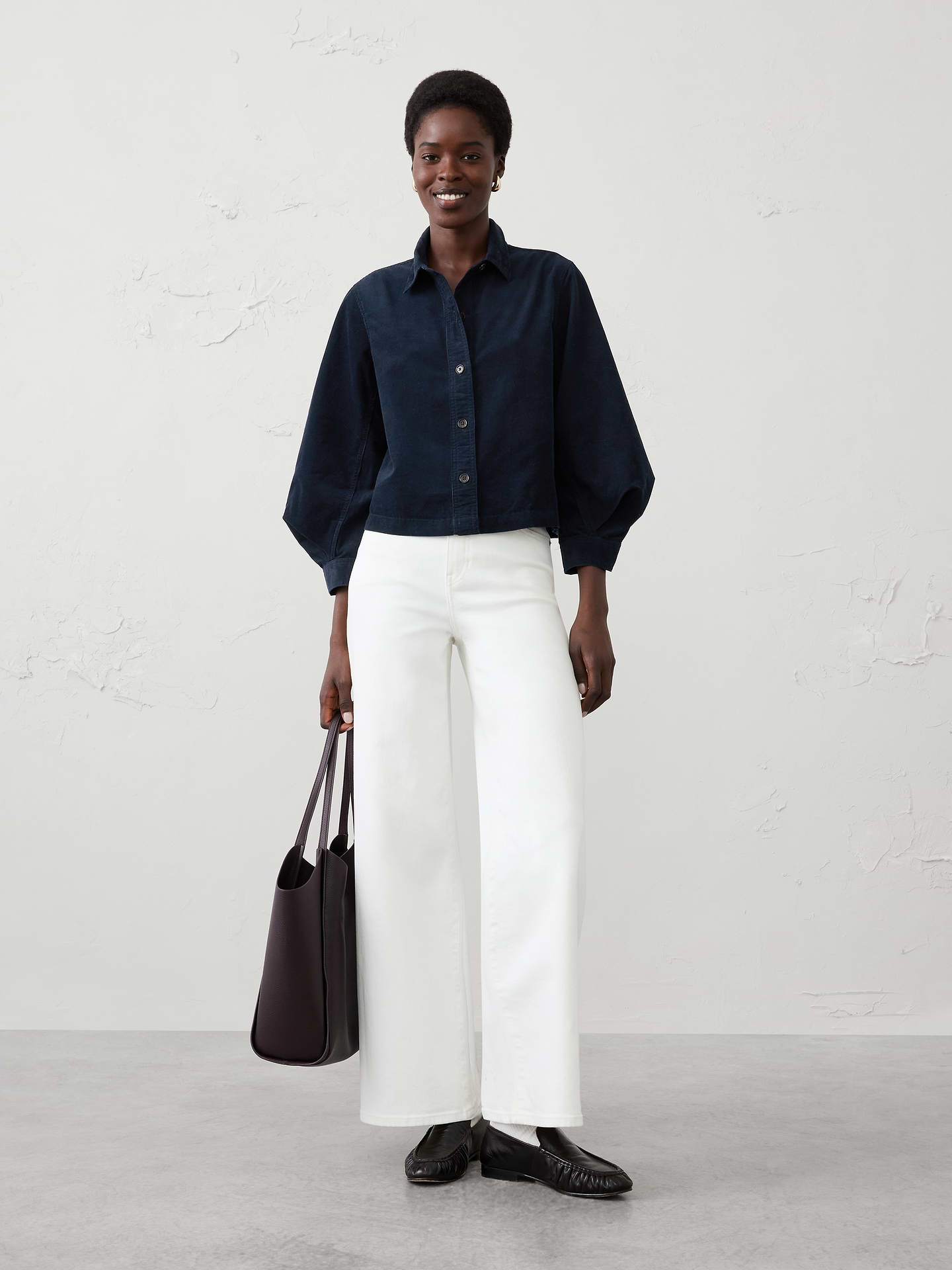 Image 3 of 4, Corduroy Blouson-Sleeve Shirt