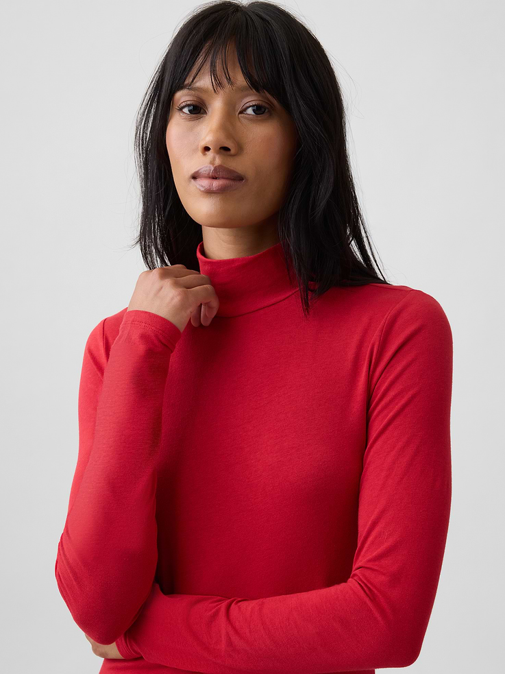 Image 4 of 5, Stretch Jersey Mockneck T-Shirt