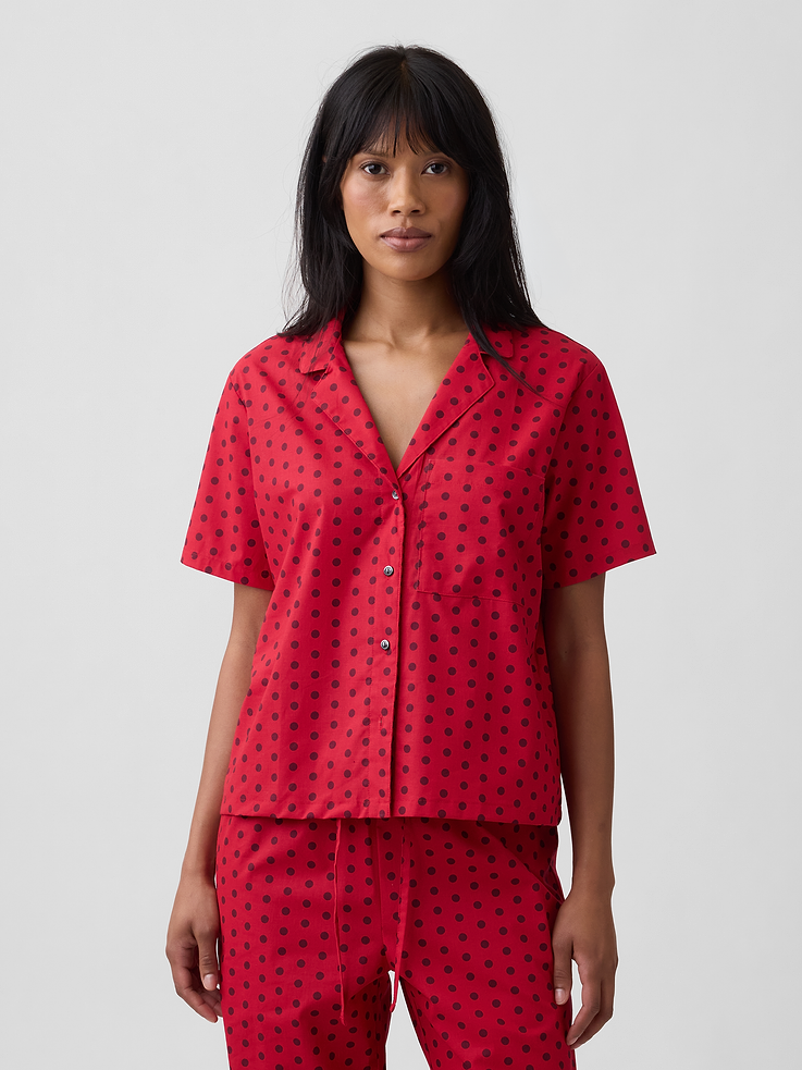 Image 1 of 4, Smooth poplin sleep shirt., Short sleeves., Lapel collar, button front., Patch pocket at chest., Select styles have allover print., Shop matching PJs for all., Product #1184083