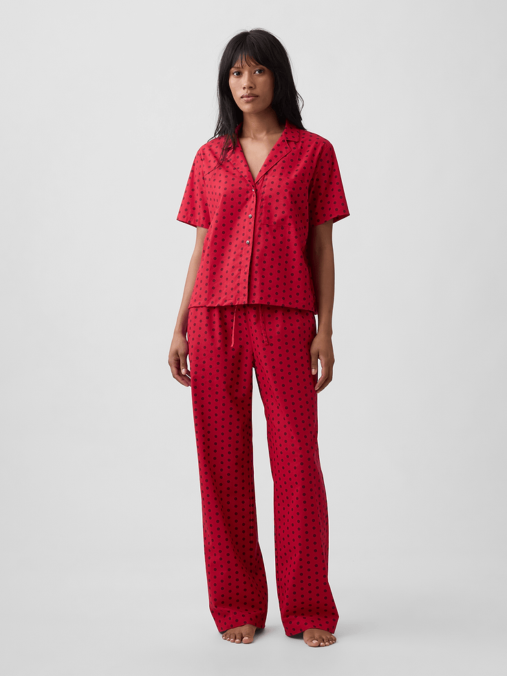 Image 1 of 4, Smooth poplin sleep pants., Drawcord ties at elasticized waist., Select styles have allover holiday print, stripes, or plaid., Shop matching PJs for all., Product #1184085