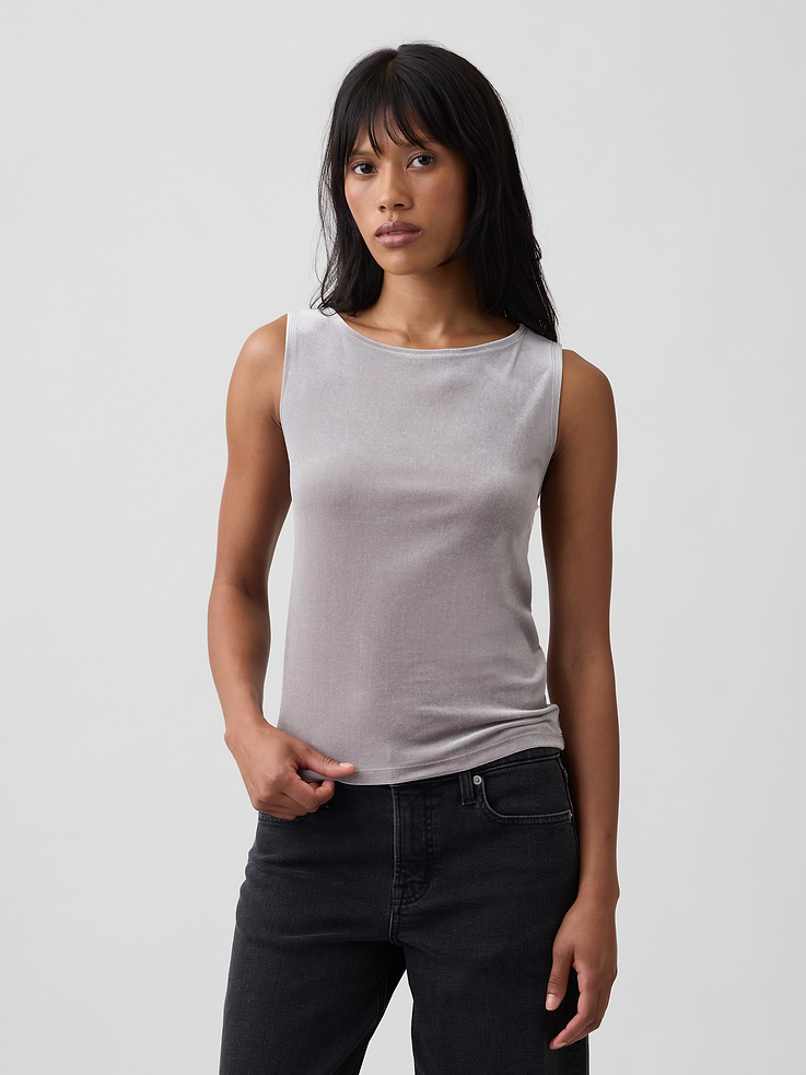 Image 1 of 5, Soft velour knit., Sleeveless., Boatneck., Select styles have allover print., Product #1187225