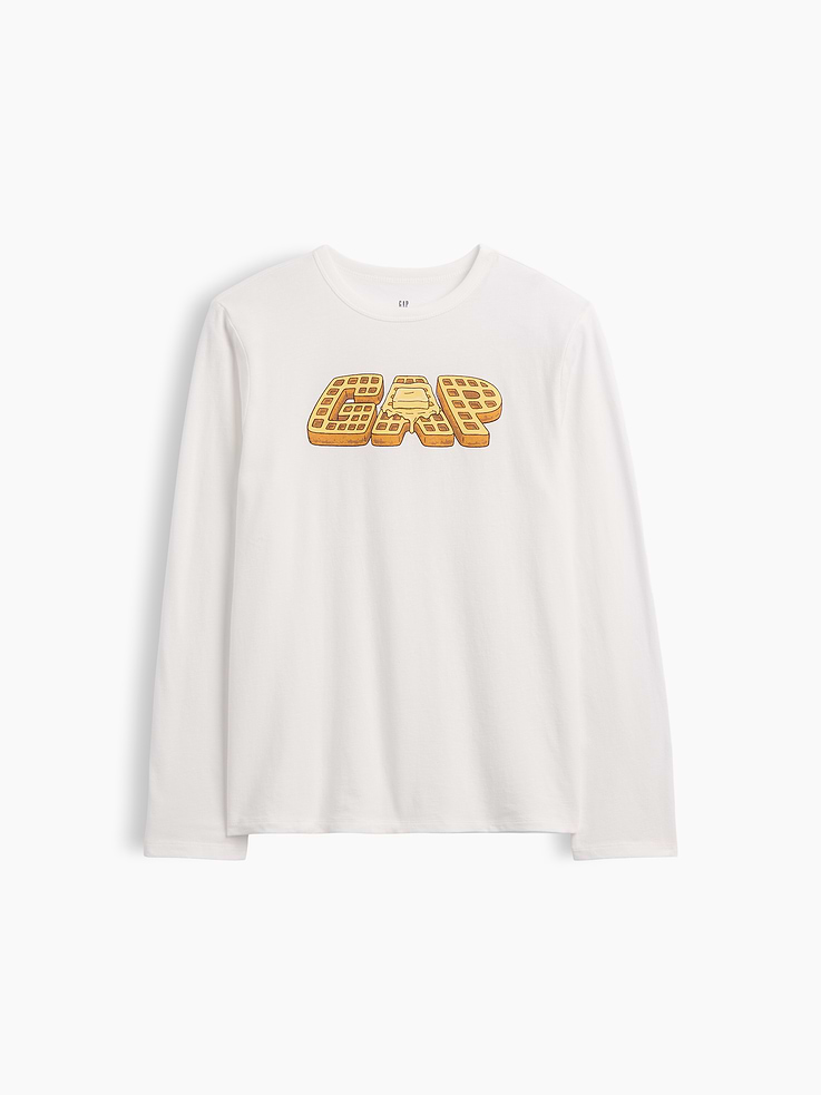 Image 1 of 3, Soft jersey knit., Long sleeves., Crewneck., Gap waffles graphic at front., Product #1194921