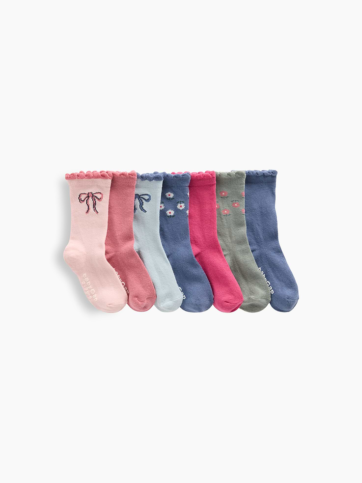 Image 1 of 1, Soft, stretch knit crew socks., Ruffle trim at ribbed top., Reinforced toe and heel., Solids, graphics, & prints., Made with 10% recycled polyester. Compared to virgin materials, using recycled materials helps reduce resource use and waste., Product #1183565