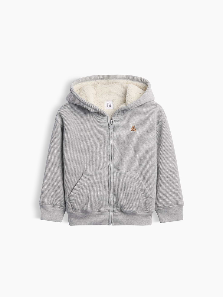 Image 2 of 4, Baby & Toddler Sherpa-Lined Waffle Zip Hoodie