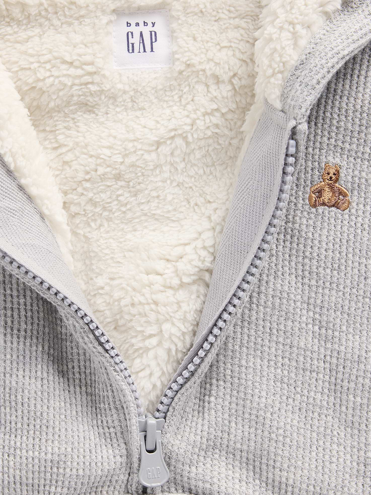 Image 4 of 4, Baby & Toddler Sherpa-Lined Waffle Zip Hoodie