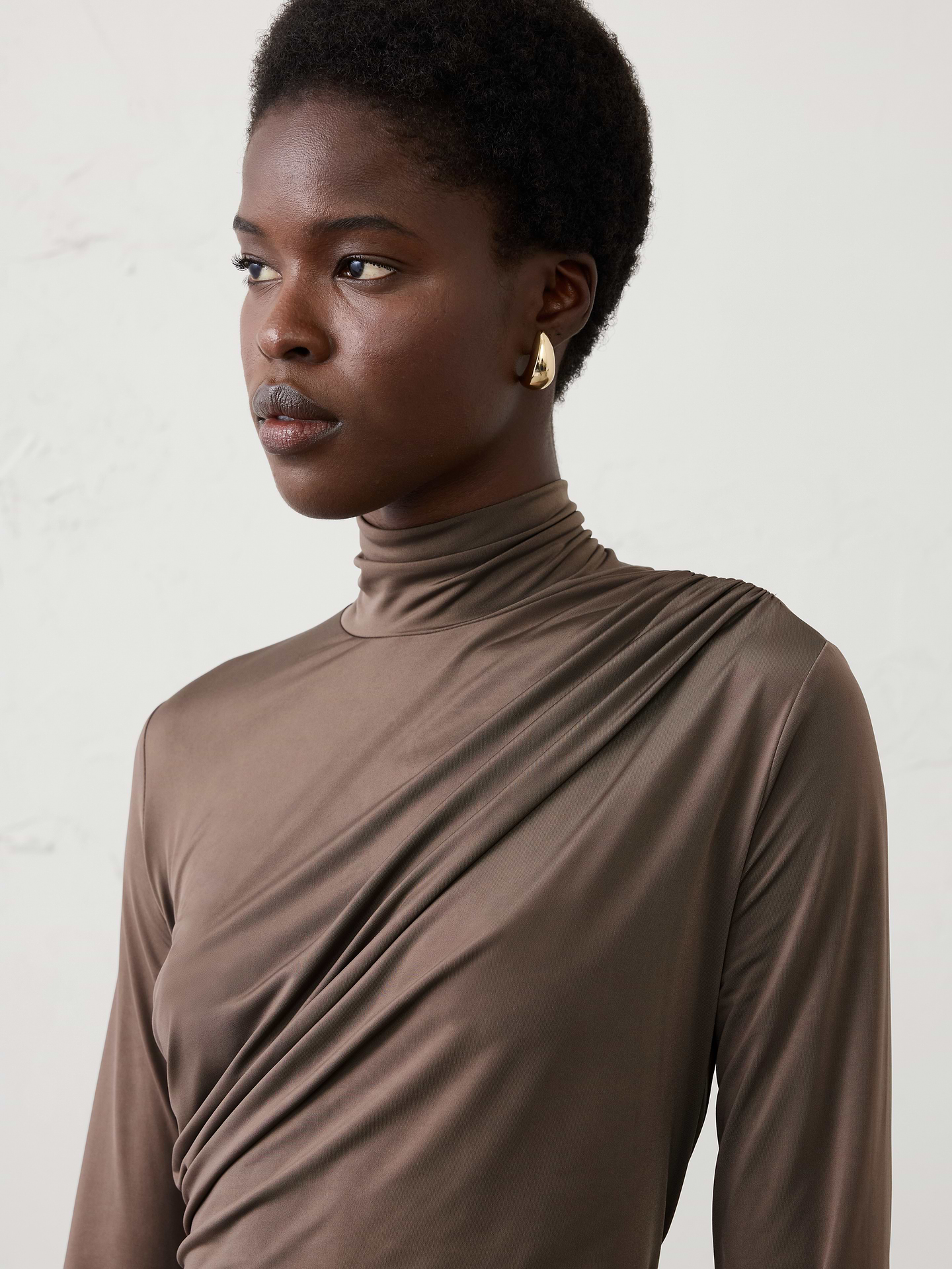 Image 3 of 4, Jersey Draped-Turtleneck Top