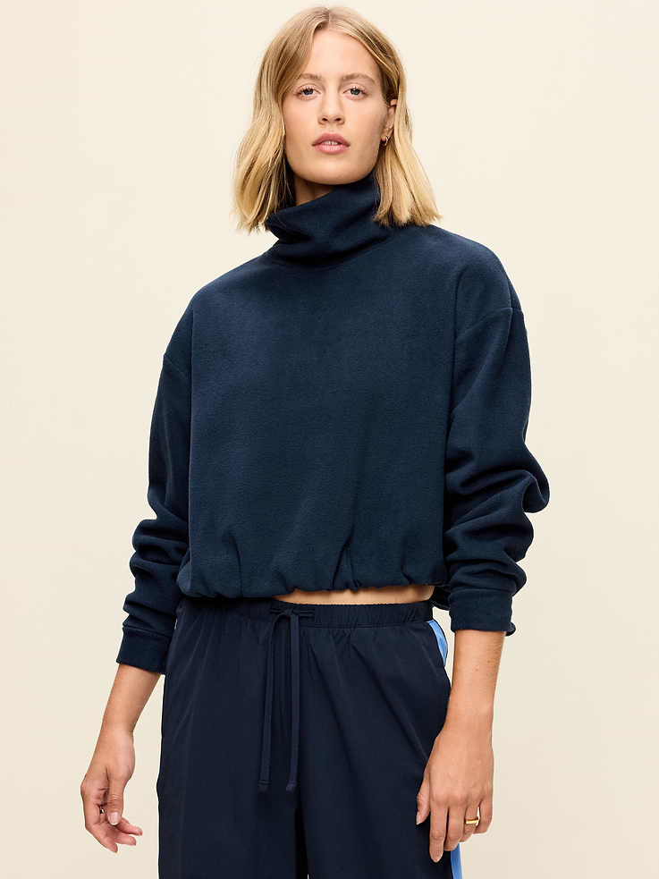 Image 1 of 7, Make your moves in Old Navy Sport's Performance Fleece: Our iconic lightweight fleece that's soft and breathable., funnel neck, long sleeves, bubble hem, pullover style, Product #903183