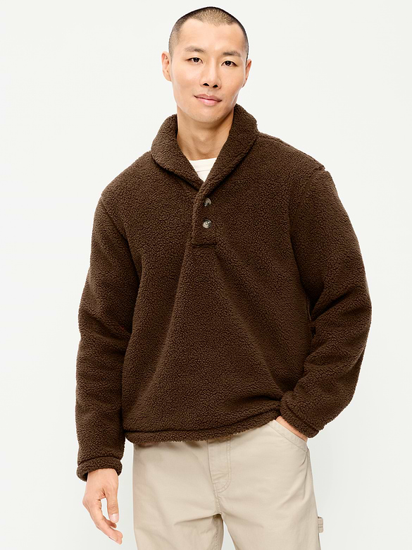 Shawl-Collar Sherpa Pullover