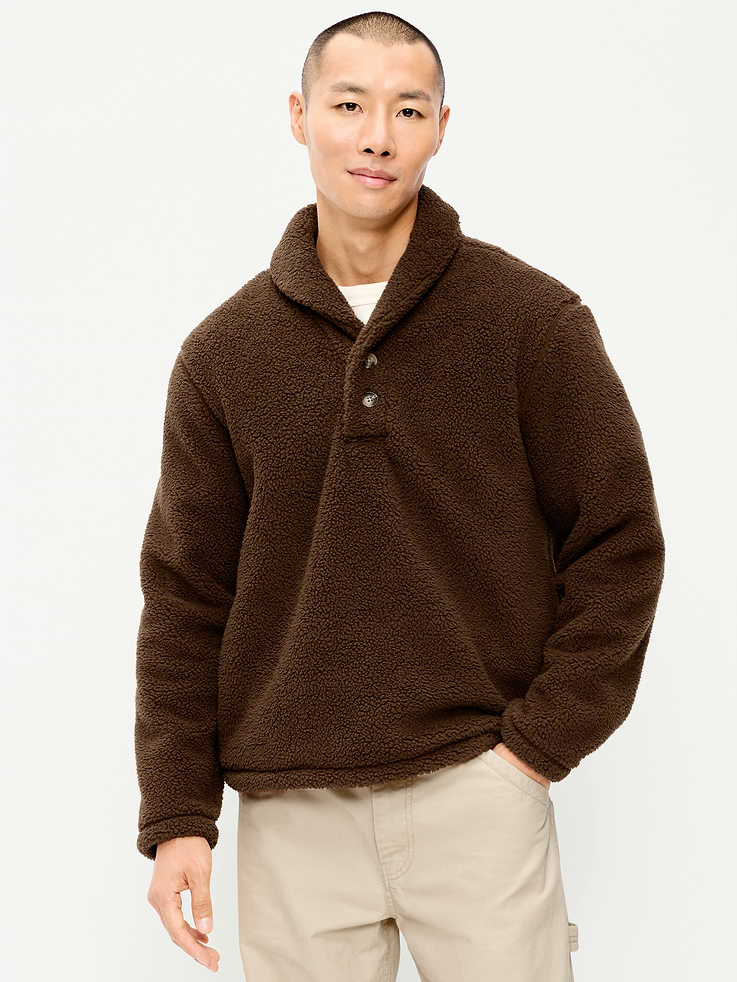 Image 1 of 4, shawl collar, two-button placket, long sleeves, drop shoulders, Product #1182191