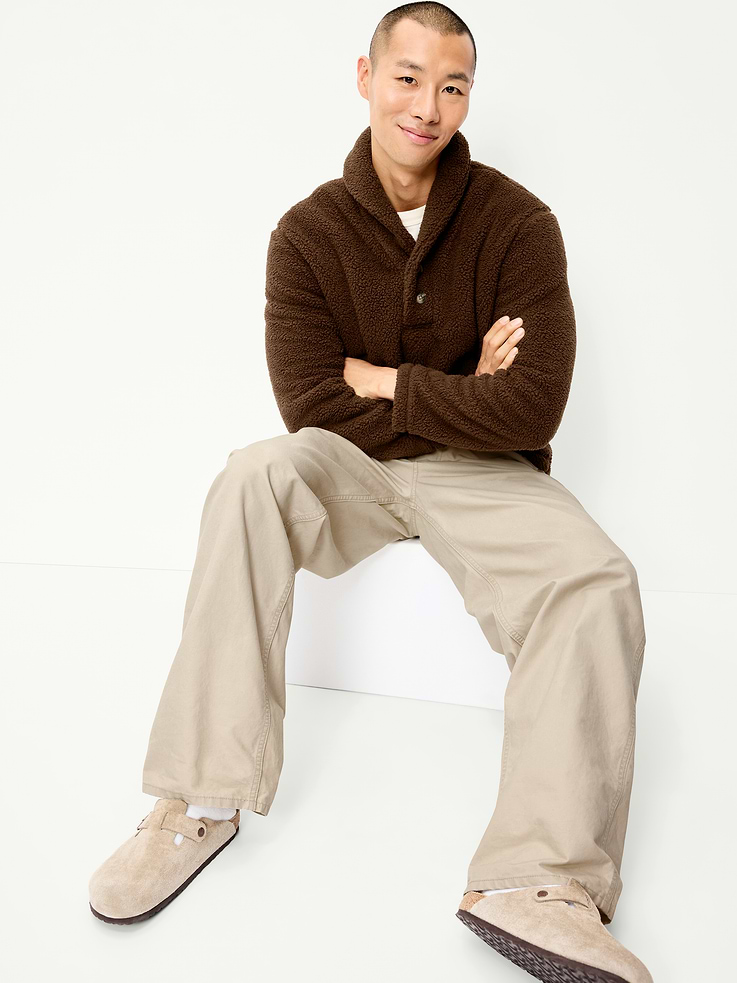 Image 3 of 4, Shawl-Collar Sherpa Pullover