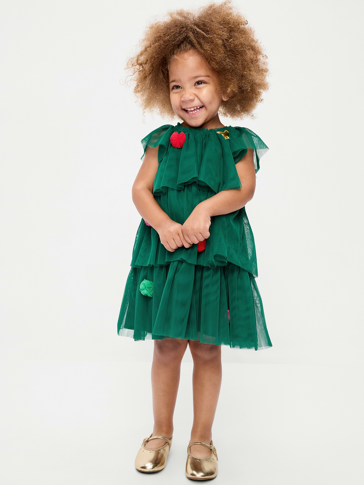 Short-Sleeve Tulle Tiered Dress for Toddler Girls