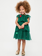 Image 1 of 1, square neckline, short sleeves, mesh tulle tiers, pom-pom "ornaments" at front, online exclusive, Product #1184184