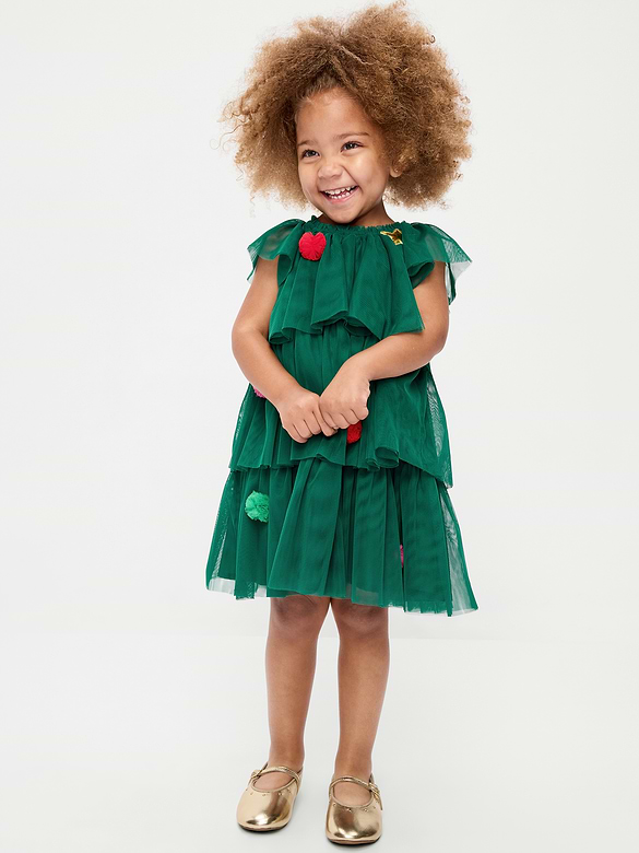 Short-Sleeve Tulle Tiered Dress for Toddler Girls