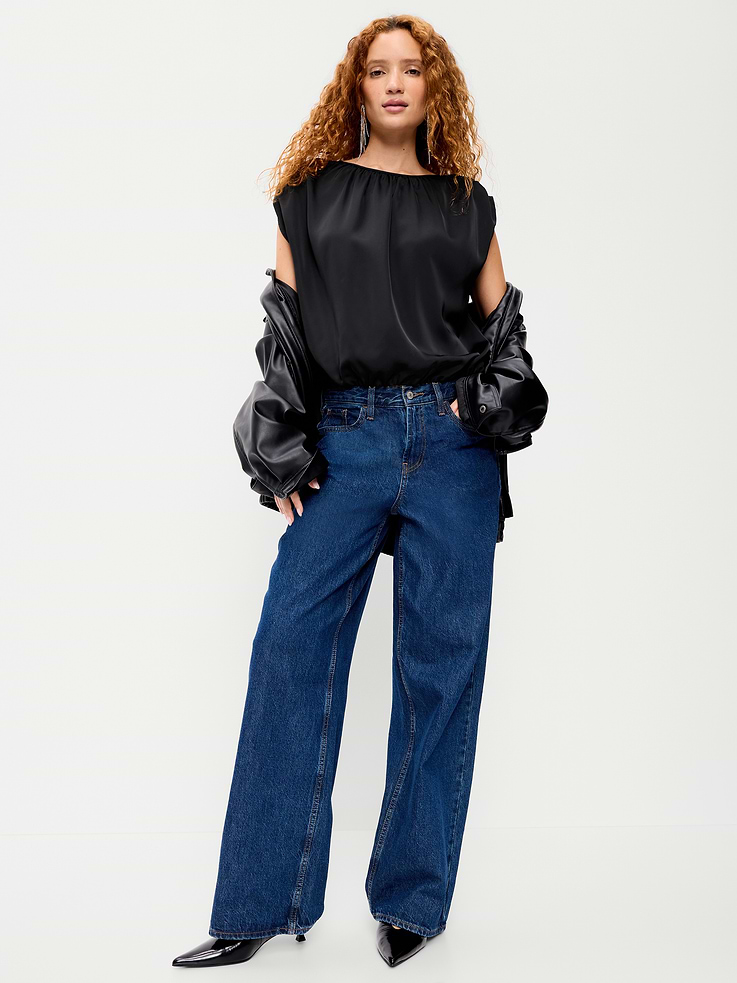 Image 3 of 7, Boatneck Drapey Bubble-Hem Top