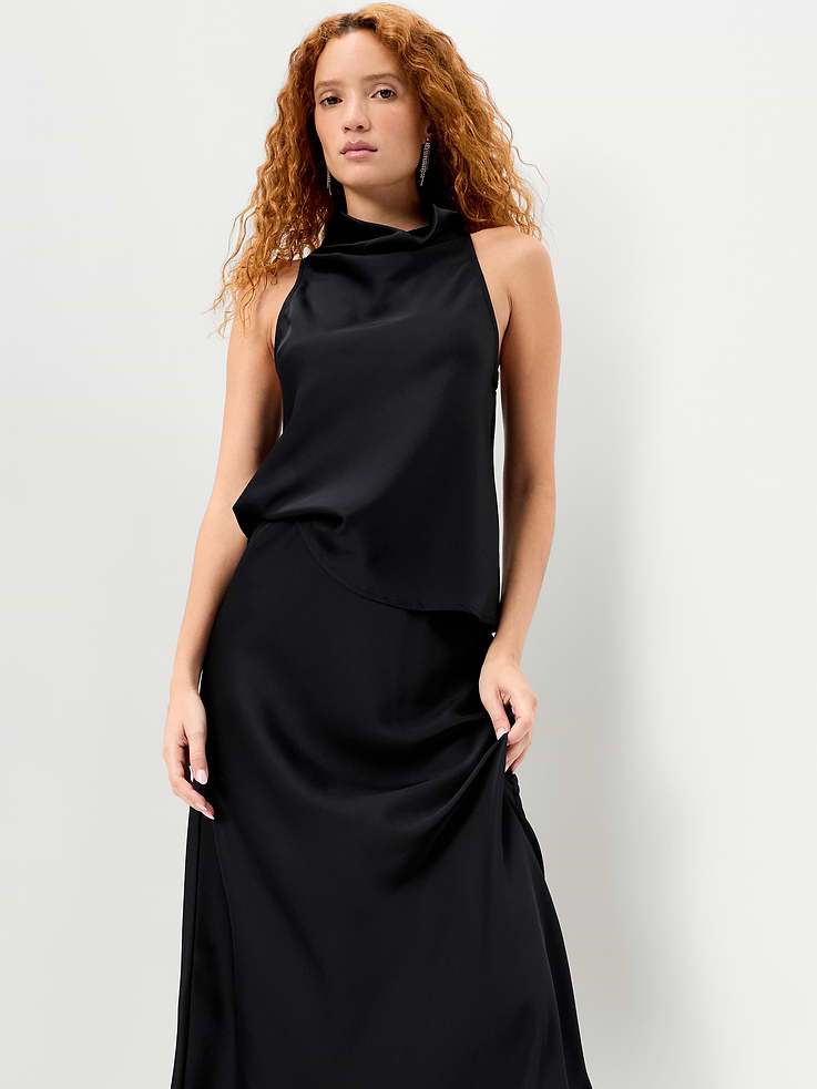 Image 3 of 5, Satin Cowl-Neck Tank Top