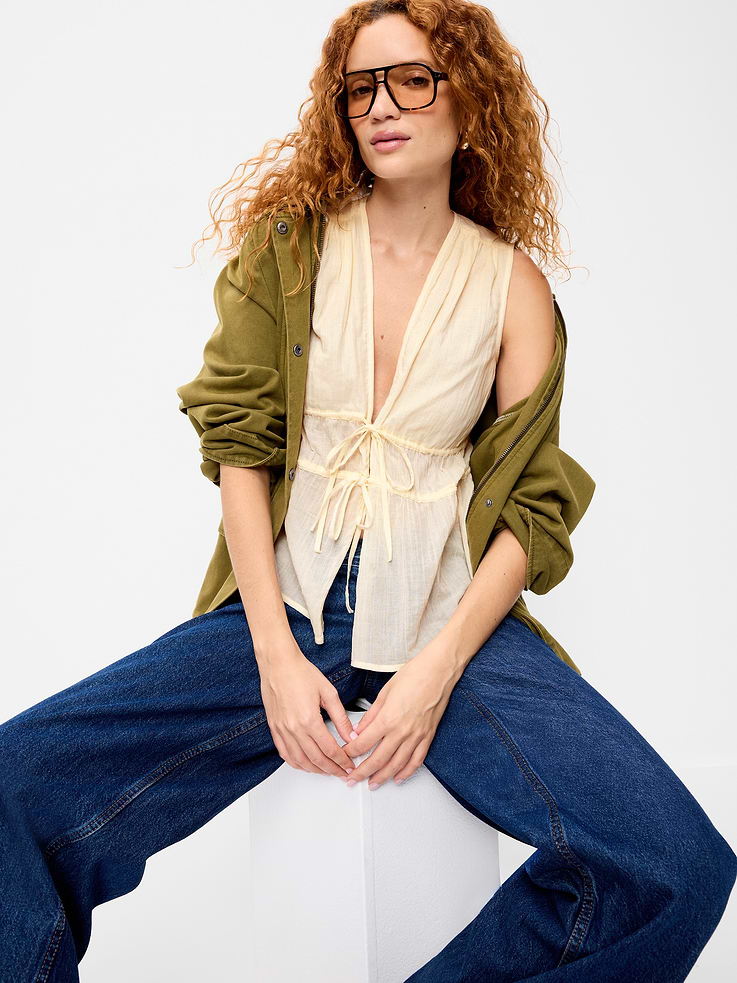 Image 3 of 5, Sleeveless V-Neck Tie-Front Top