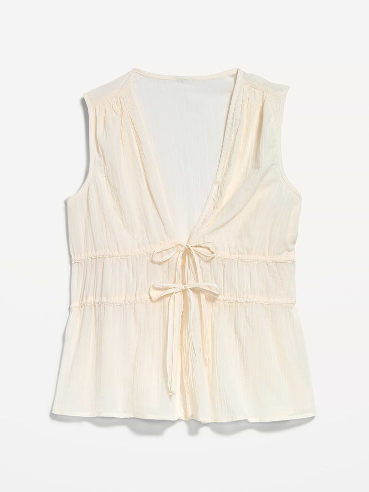 Image 5 of 5, Sleeveless V-Neck Tie-Front Top