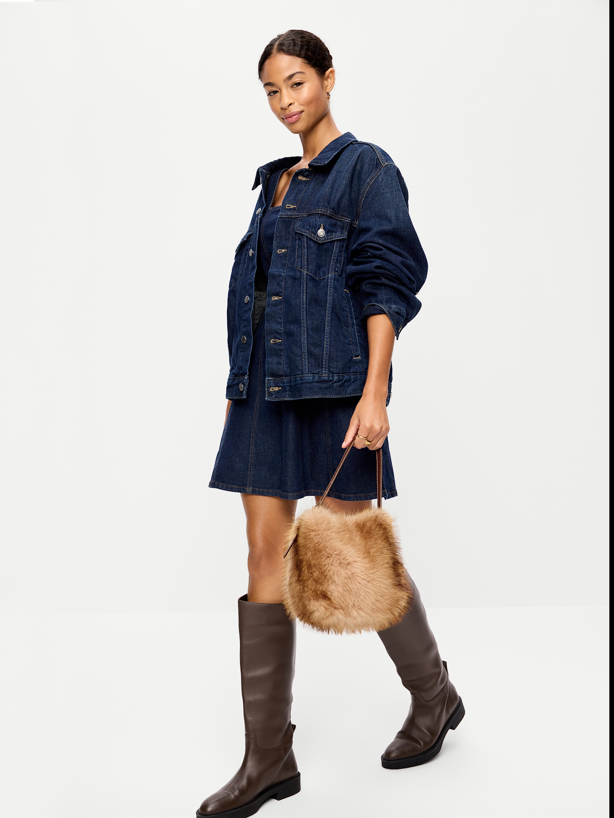 Image 2 of 5, Small Preppy Faux-Fur Bucket Bag