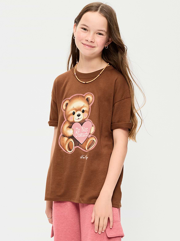 Oversized Short-Sleeve Graphic Tunic T-Shirt for Girls