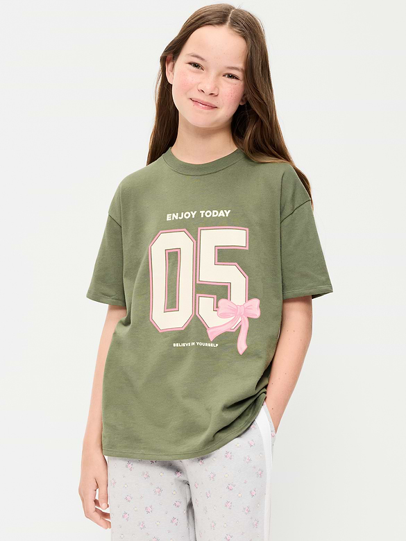 Oversized Short-Sleeve Graphic Tunic T-Shirt for Girls