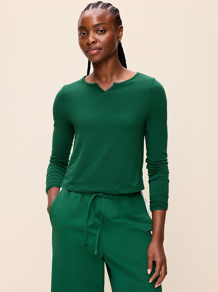 Image 3 of 8, Long-Sleeve Split-Neck Top