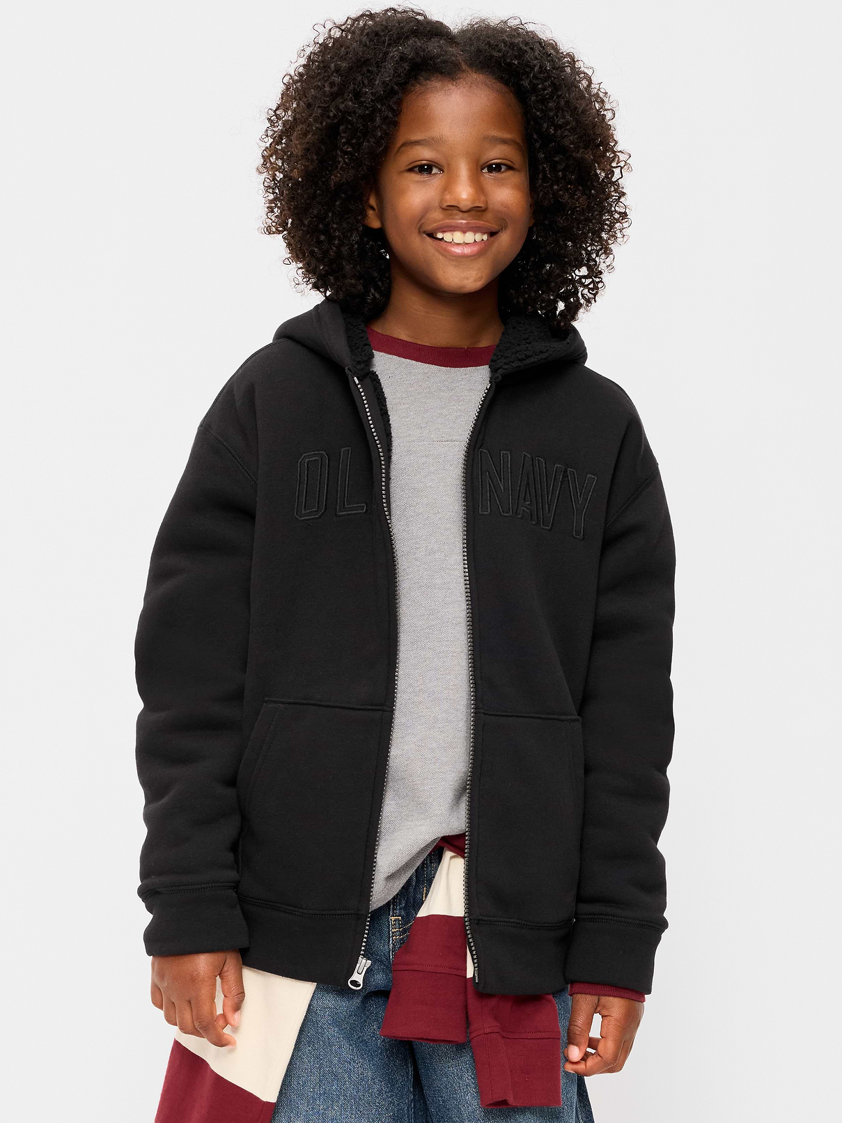 Image 2 of 4, Logo Graphic Sherpa-Lined Fleece Full-Zip Hoodie for Boys
