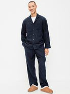 Image 1 of 3, set includes pajama shirt and matching pants, spread collar, long sleeves, button front, patch front chest pocket, elastic drawstring waist pajama pants, on-seam pockets, prints match back to the fam, Product #905006