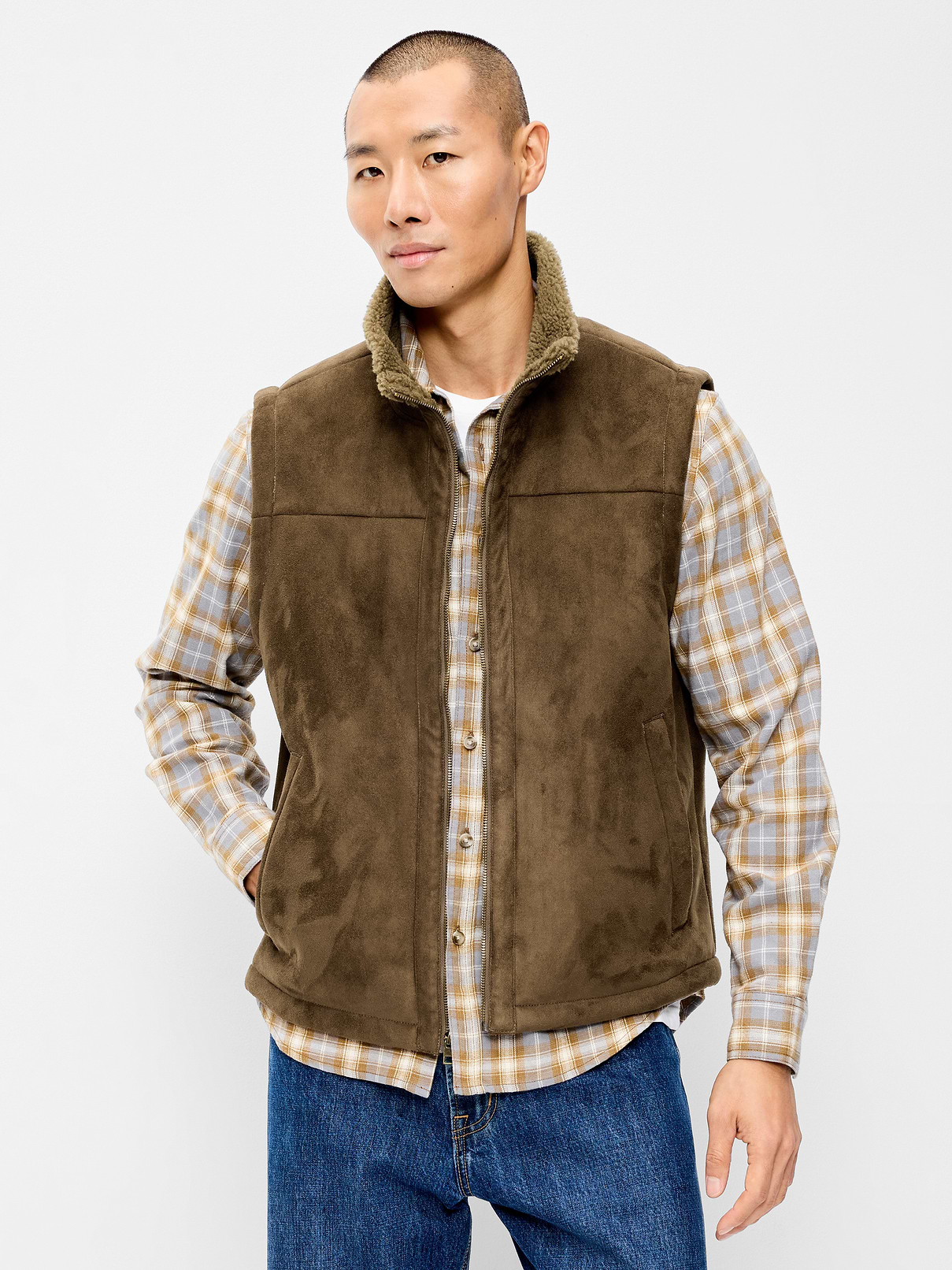 Faux-Suede Sherpa-Lined Vest