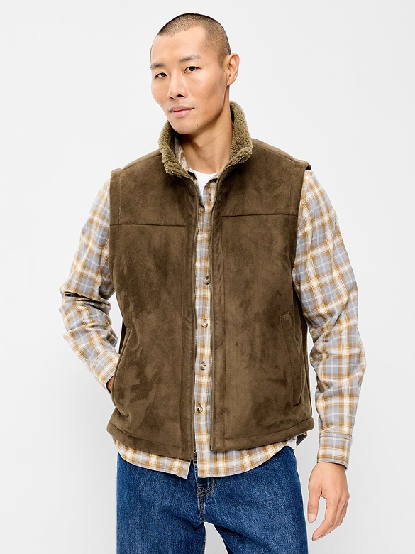Faux-Suede Sherpa-Lined Vest