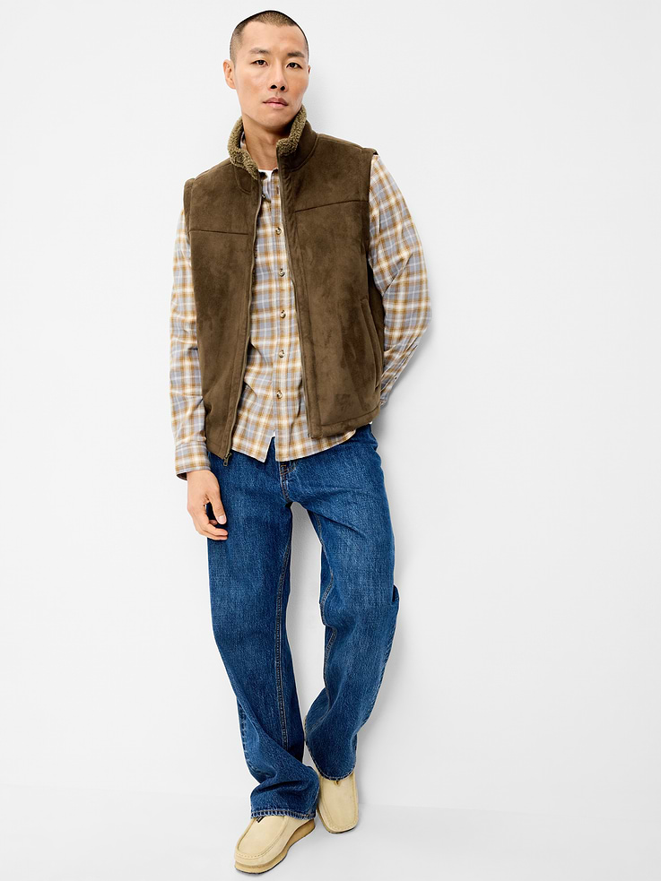 Image 3 of 6, Faux-Suede Sherpa-Lined Vest