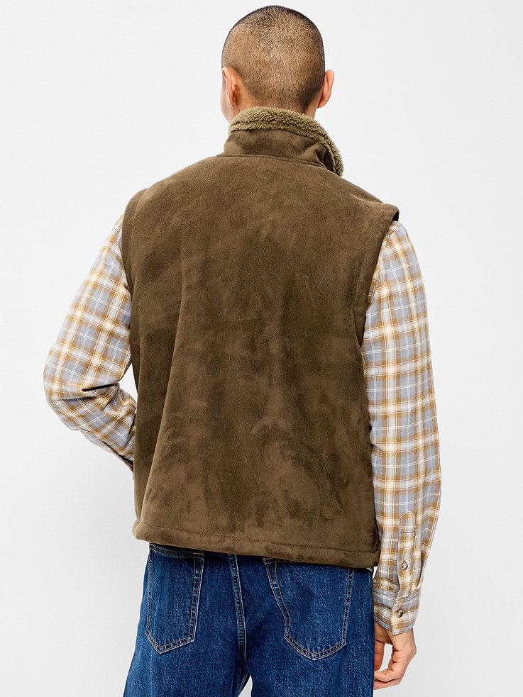Image 2 of 6, Faux-Suede Sherpa-Lined Vest