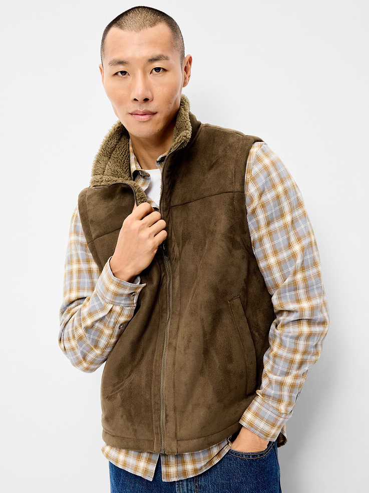 Image 6 of 6, Faux-Suede Sherpa-Lined Vest