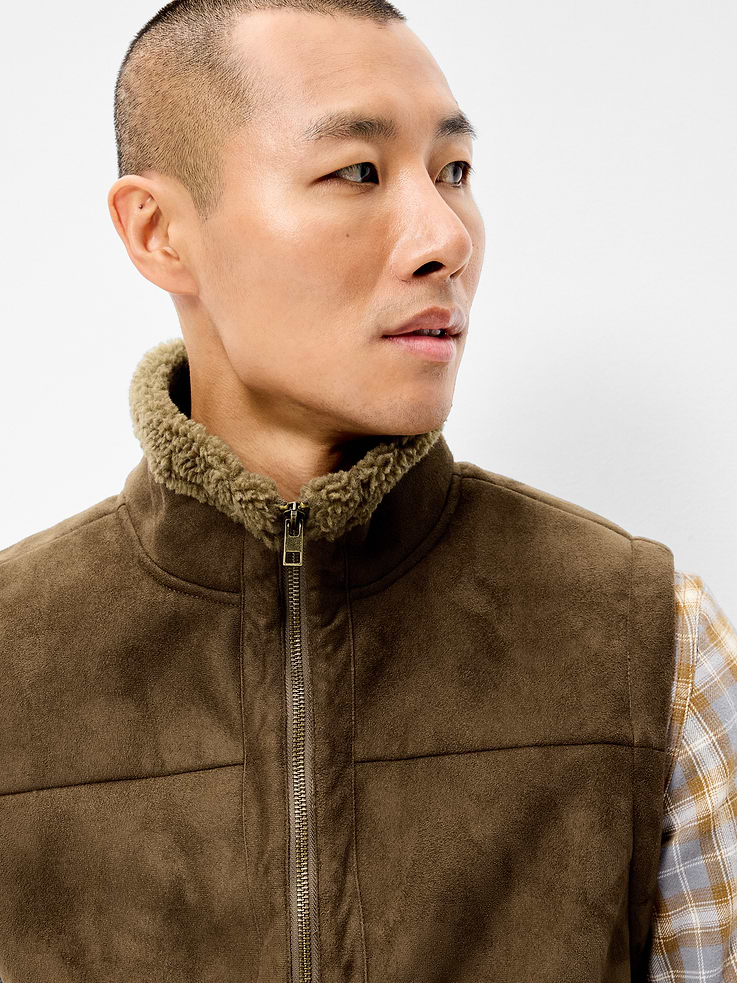 Image 4 of 6, Faux-Suede Sherpa-Lined Vest