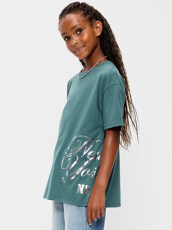 Oversized Short-Sleeve Graphic Tunic T-Shirt for Girls