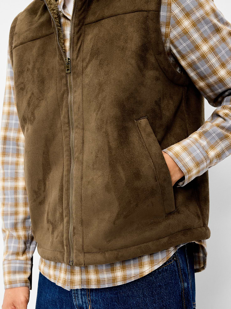 Image 5 of 6, Faux-Suede Sherpa-Lined Vest