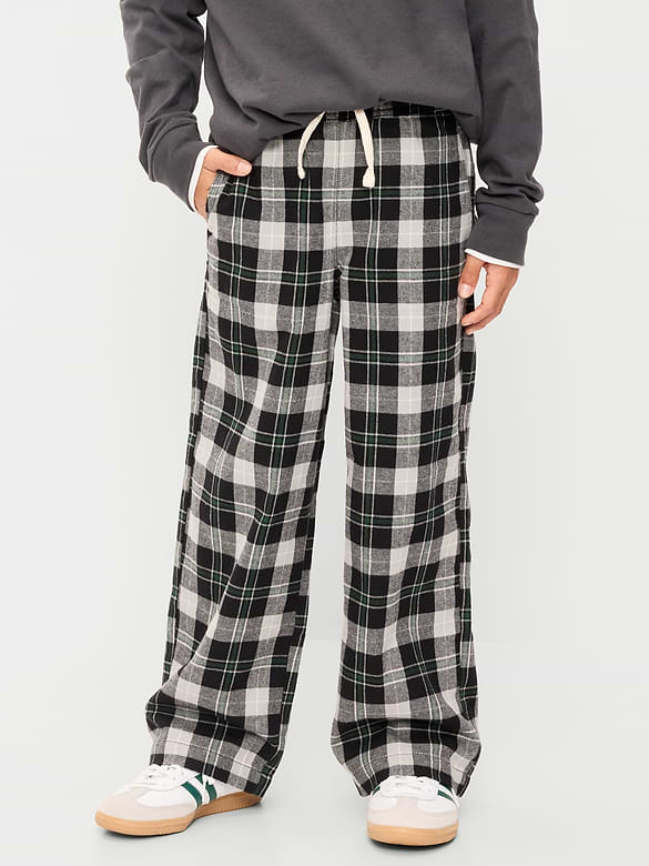 Pull-On Baggy Plaid Flannel Pants for Boys