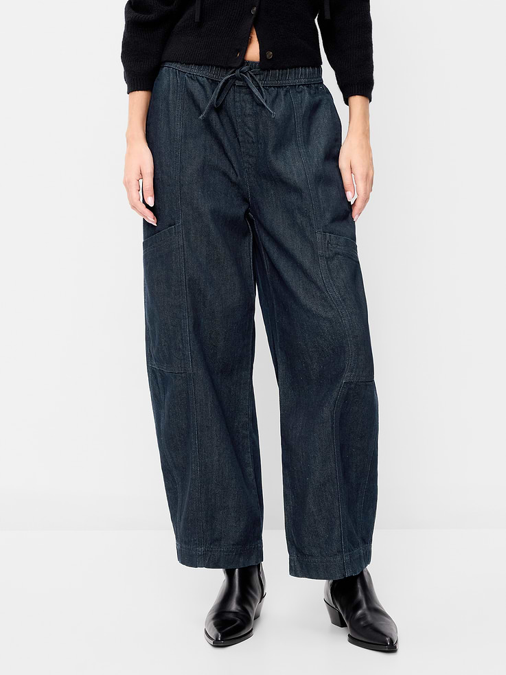 Image 2 of 9, Mid-Rise Barrel-Leg Utility Pants