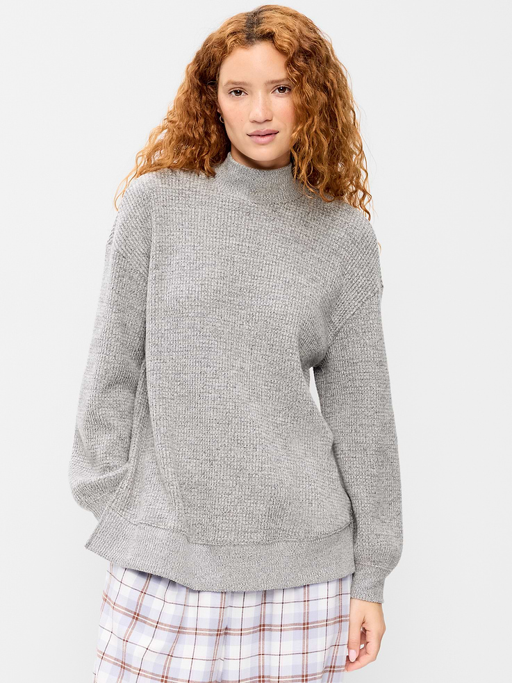 Image 3 of 9, Oversized Mock-Neck Long-Sleeve Top